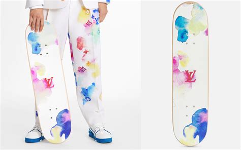 louis vuitton watercolor pattern skateboard.